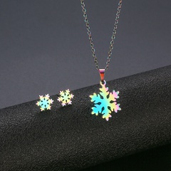 new stainless steel necklace female snowflake pendant Korean fashion color ice flower necklace earring set