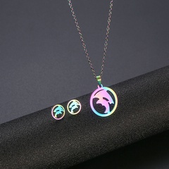 Stainless Steel Colorful Dolphin Necklace and Earring Suit Cross-Border European and American Stylish Glossy Dolphin Clavicle Chain Necklace Women's