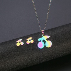 Cherry titanium steel necklace female models hip-hop clavicle chain earrings set niche design colorful sweater chain
