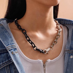 simple two-color thick chain necklace fashion splicing buckle chain clavicle necklace