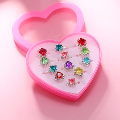 Conjunto de caja de regalo de joyería de dibujos animados de piedras preciosas de cristal de imitación anillo de combinación de 12 piezas para niños coreanos