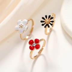 Cross-Border Supply European and American Jewelry Set Adjustable Alloy Drip Ring Three-Piece Small Fresh Flower Ring