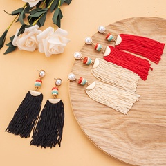 Chinese style vertical tassel earrings female long handmade tassel wooden beads earrings wholesale