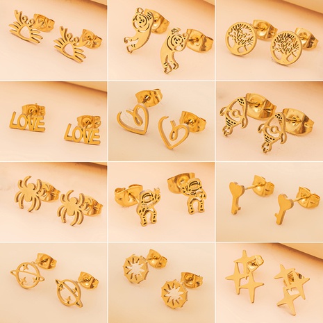 simple new stainless steel geometric small earrings ear buckle ear clip earrings wholesale NHAKJ448115's discount tags