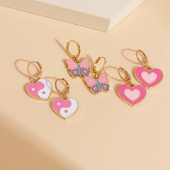 new style Tai Chi peach heart dripping earrings cute love double layer dripping earrings pink butterfly earrings