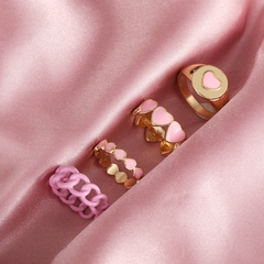 neues kreatives einfaches Modetemperament Damenschmuck rosa Pfirsichherzring 4-teiliges Set