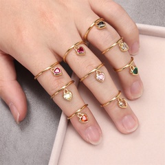Micro Heart-Shaped Zircon Ring Female Fashion Design Ins Index Finger Ring Simple Gold Plated Copper Ring Open Ring Wholesale