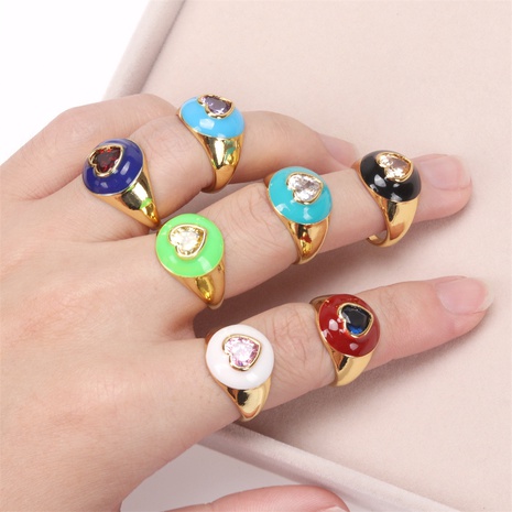 Europe and America Cross Border New Love Enamel Ring Ins Fashion Creative Zircon Copper Personality Ring Female Accessories Wholesale's discount tags