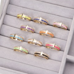 Simple geometric color dripping oil ring female fashion zircon copper ring jewelry joint ring wholesale