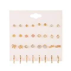 fashion 12 pairs of earrings set dripping rhinestones pearls geometric letters and stars combination earrings