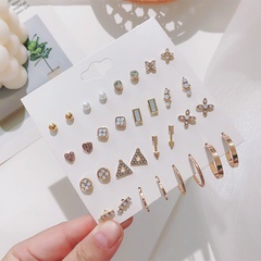 fashion pearl rhinestone love geometric drop earrings 12 pairs set ladies earrings set