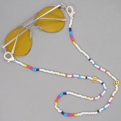 Nueva cadena de gafas anti-perdida con cuentas de arco iris hechas a mano con cuentas amarillas con cara sonriente