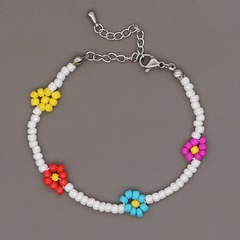 boho style rice bead small flower daisy bracelet color red flower handmade beaded jewelry