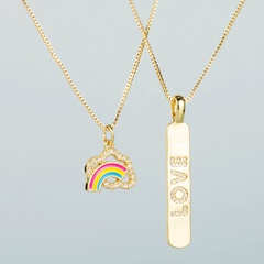 Kupfer eingelegter Zirkon Regenbogen Buchstabe Liebe Halskette Nischendesign Trend Halskette Schmuck