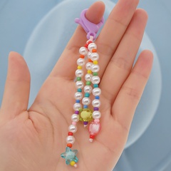 imitation perle de riz perle acrylique étoile à cinq branches coeur perle carrée couleur assortie porte-clés pendentif