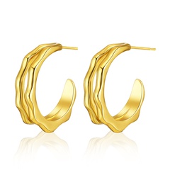 brass 18K real gold plated C-shaped hollow double geometric earrings wholesale NHBD448497