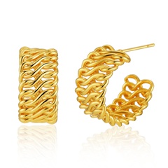 personality copper plated 18K real gold hollow twist woven earrings wholesale  NHBD448504
