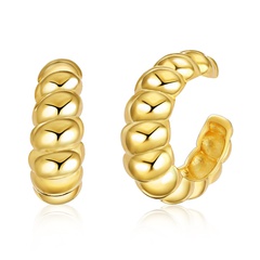 European and American creative 18K real gold threaded ear clips simple twist texture new earrings NHBD448506