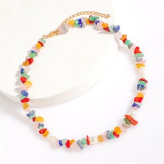 böhmische Stil Steinkette Persönlichkeit farbige Kiesperlen Perlenkette Schlüsselbeinkette