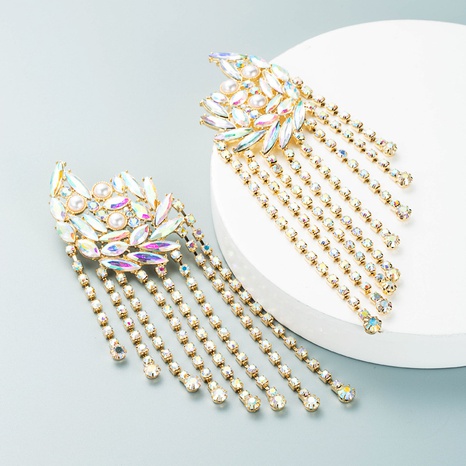 Boucles d'oreilles en perles à long gland avec chaîne en métal créative à la mode en argent S925 NHLN448557's discount tags