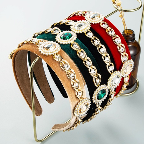Diadema de perlas de diamantes de imitación con incrustaciones de diamantes de cristal de viento de palacio retro de ala ancha europea y americana's discount tags