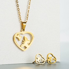 Titanium steel jewelry fashion hollow heart-shaped butterfly tree necklace earrings set