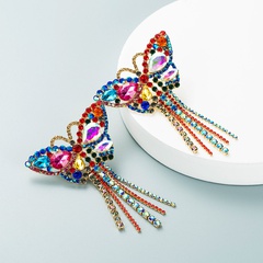 fashion exaggerated temperament prom long butterfly tassel alloy inlaid color rhinestone shiny earrings