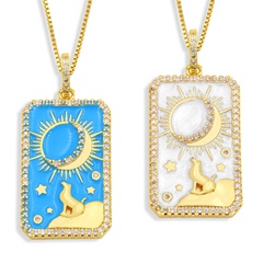 Tarot Necklace Copper Plated 18K Gold Fashion Retro Oil Painting Pendant Necklace