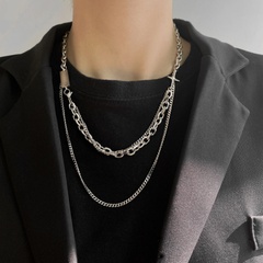 Titanium steel stitching necklace diamond cross pendant long double-layer sweater chain
