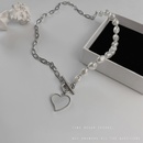 Titanium steel love pearl OT buckle necklace simple asymmetric splicing clavicle chainpicture8