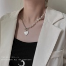Titanium steel love pearl OT buckle necklace simple asymmetric splicing clavicle chainpicture9