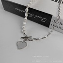 Titanium steel love pearl OT buckle necklace simple asymmetric splicing clavicle chainpicture11
