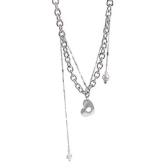 Crystal Necklace Tassel Pearl Pendant Titanium Steel Heart-shaped Clavicle Chain
