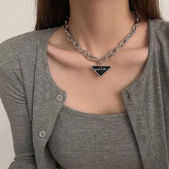 Titanium steel Korean black triangle letter necklace personality simple clavicle chain
