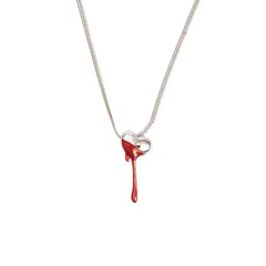 Punk Style Lava Love Heart Tassel Pendant Necklace Titanium Steel Necklace