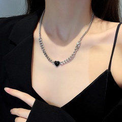 European and American black heart necklace female fashion personality titanium steel necklace wholesale