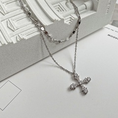 Titanium steel cross light luxury niche stitching necklace female trendy hip hop zircon clavicle chain wholesale