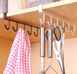 Kitchen traceless nail-free hook closet finishing rack 6 hooks wrought iron cabinet storage rack