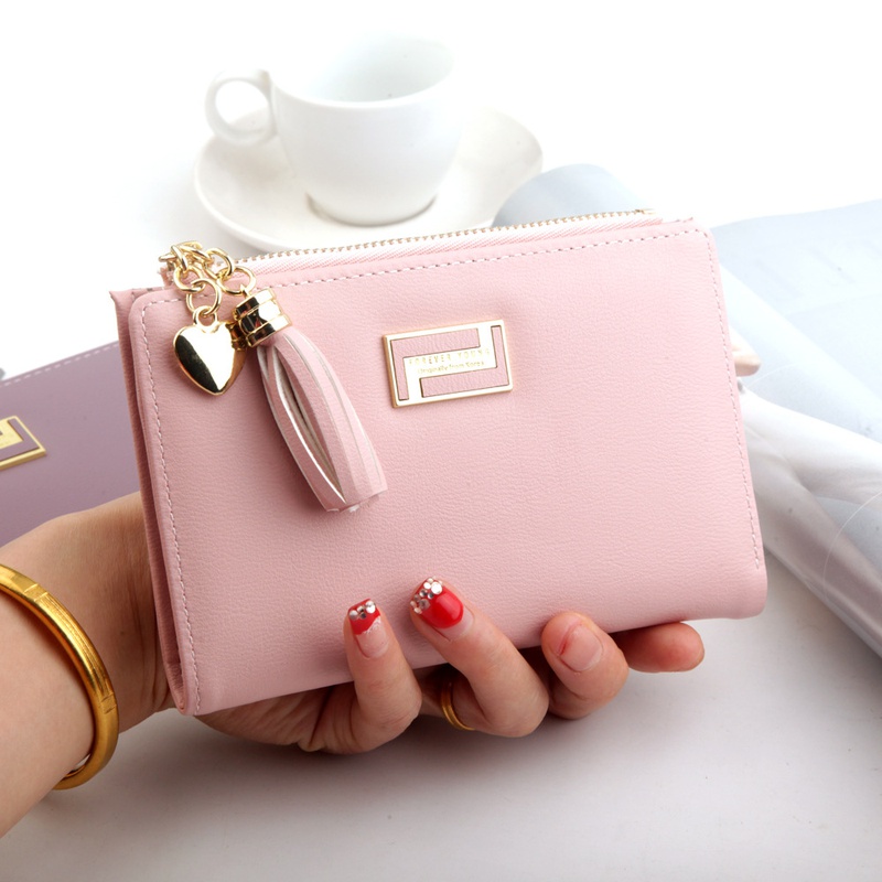 Mode neue Brieftasche mittellange koreanische Version von einfarbiger Quaste Reiverschluss Brieftasche