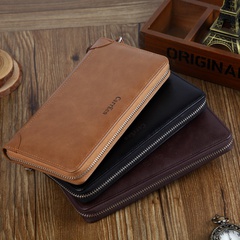 Men's Wallet Long Classic Oil Wax Leather Retro Clutch Large-capacity Zipper Clutch New Bag