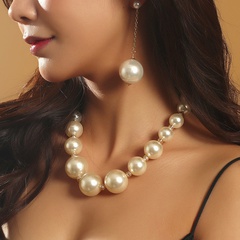 exaggerated big pearl earrings necklace set personality beaded pendant jewelry