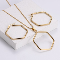 Korean glossy stainless steel hexagonal necklace earrings set wholesale