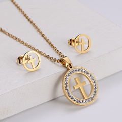 Korean glossy stainless steel cross necklace earrings set wholesale