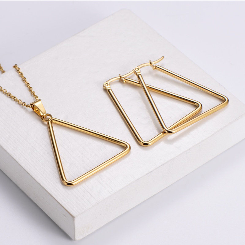 Titanium steel 316L fashion geometric glossy necklace earrings set wholesale