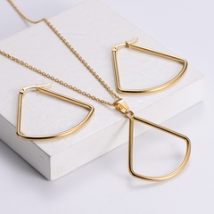 Korean glossy stainless steel hollow fan-shape necklace earrings set wholesale