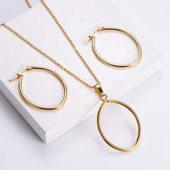 Korean glossy stainless steel oval necklace earrings set wholesale