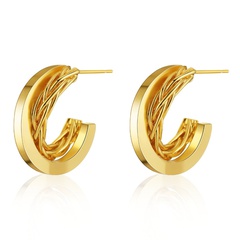 retro twist earrings brass 18K real gold plated cold wind retro French earrings