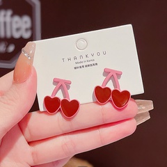 Korean new cute pink cherry earrings fashion forest simple personality earrings