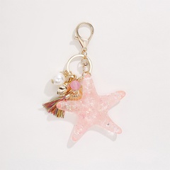 New starfish shell tassel pearl couple keychain