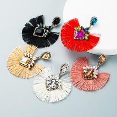 retro geometric glass diamond rhinestone tassel pendant earrings Bohemian ethnic style earrings